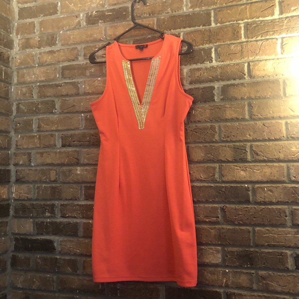 Guess Dress with Gold V-Neck. Medium.